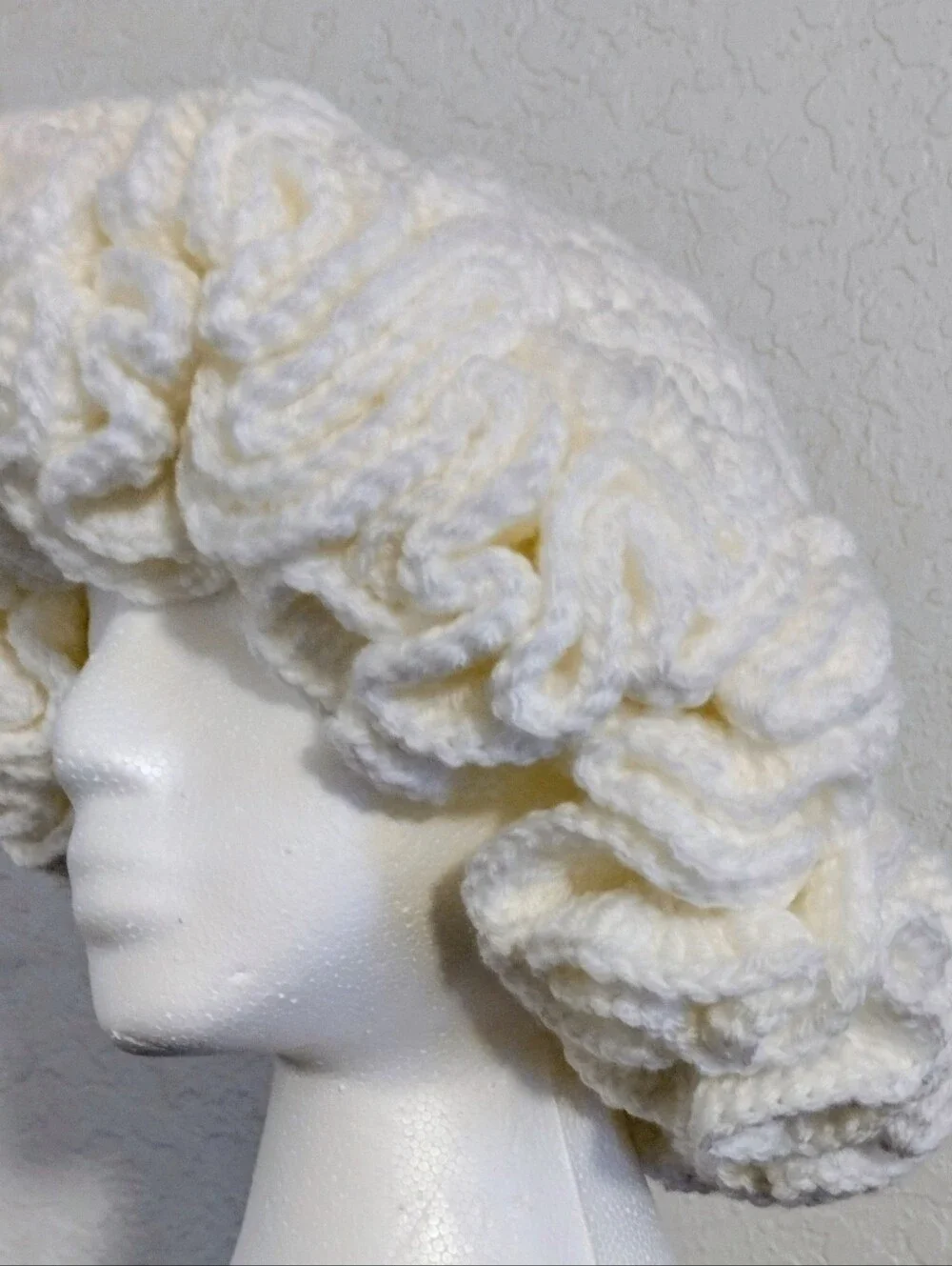 White Crochet Ruffle Hat - Women's Crocheted Fashion Accessory